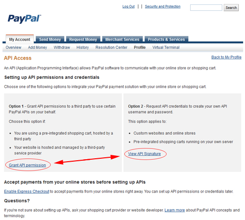 Grant or View API Credentials