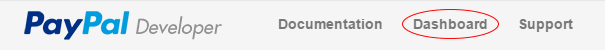 PayPal Developer Account Menu Dashboard