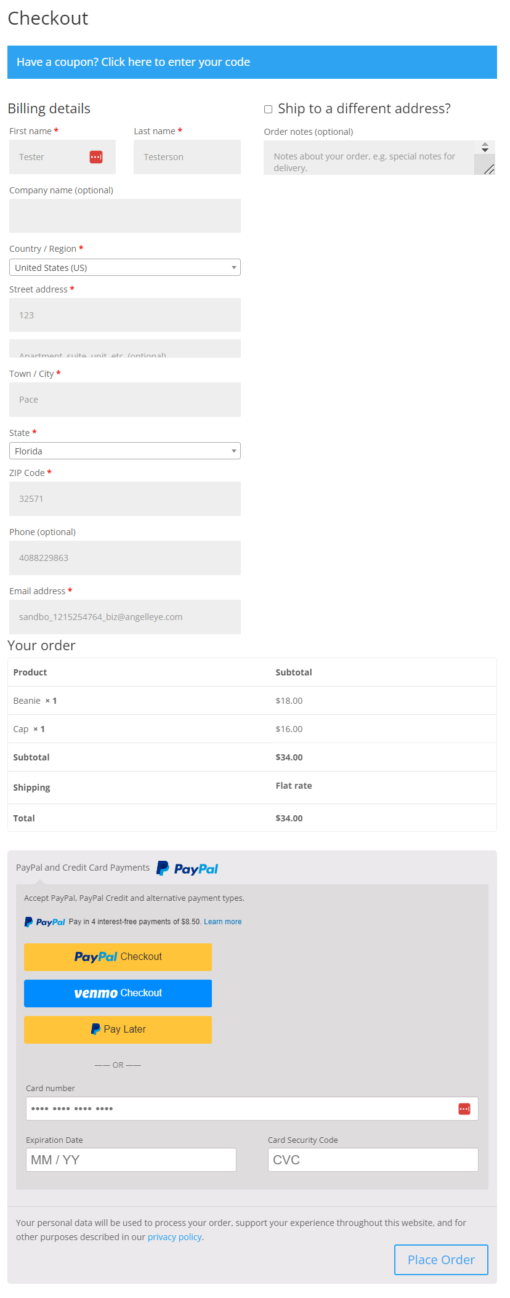 PayPal Checkout from WooCommerce Checkout Page - Bottom