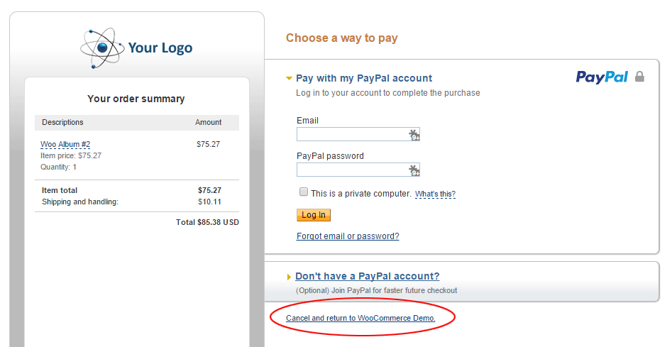PayPal Express Checkout Cancel Link