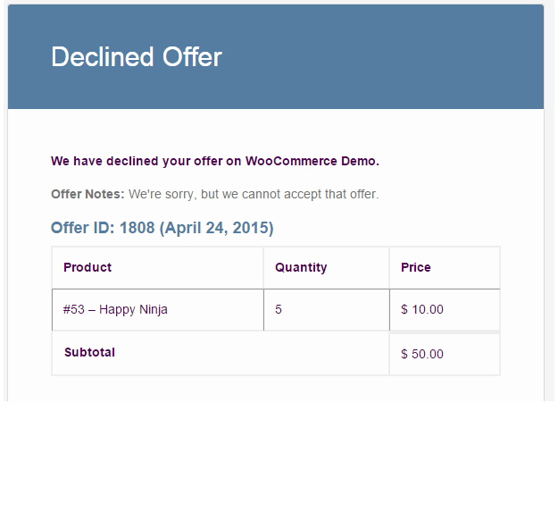 Offers for WooCommerce - Decline Offer