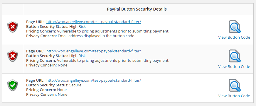 PayPal Security WordPress Button Details
