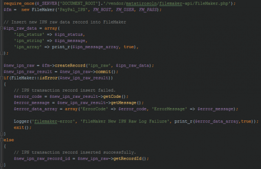 FileMaker PayPal IPN PHP Code Snippet