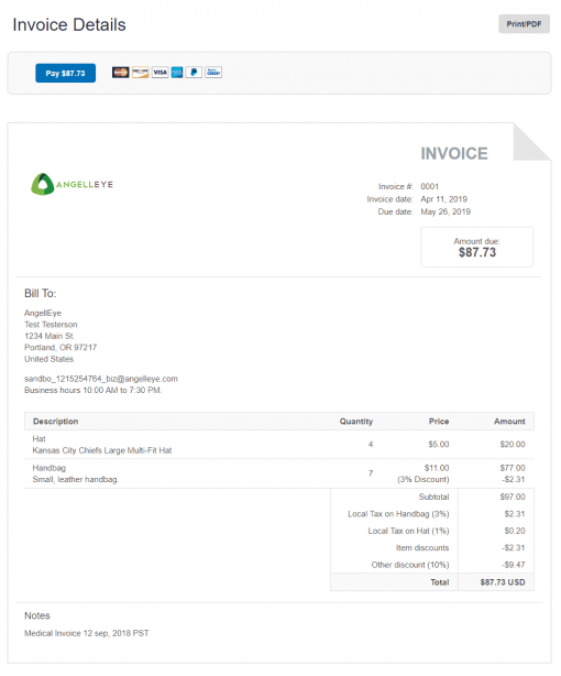PayPal Invoicing Third Party REST PHP Demo Kit Final Invoice