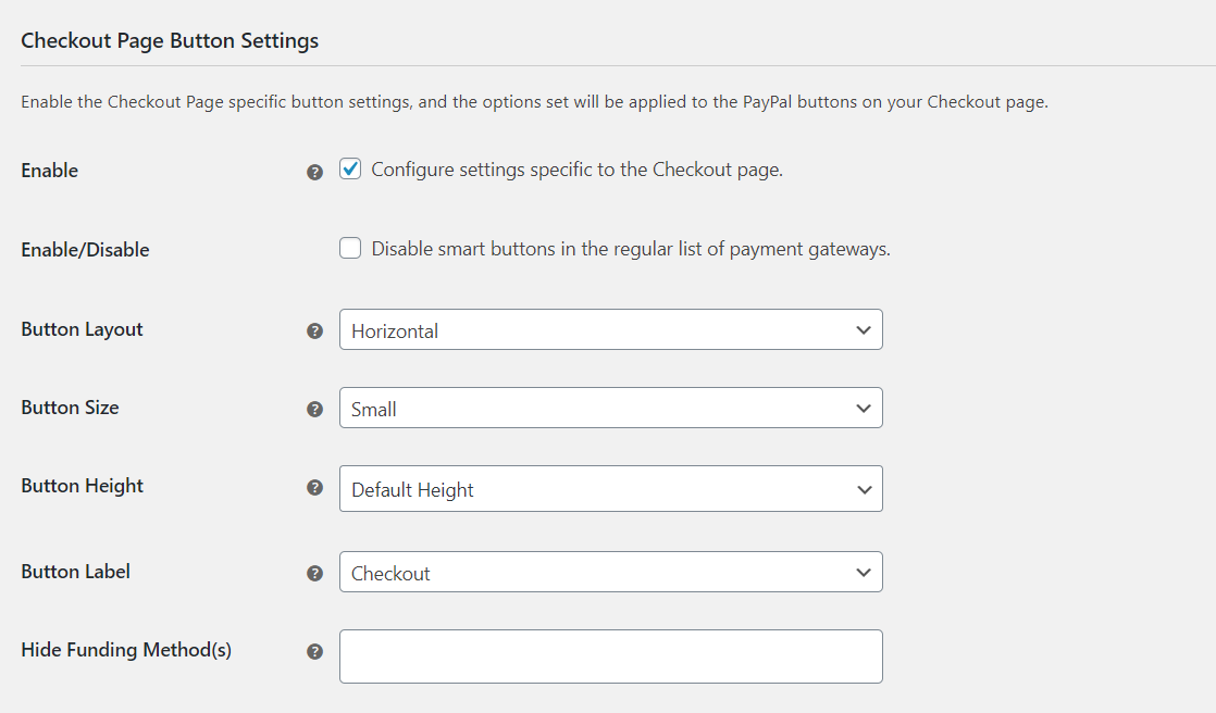 Checkout Page Button Settings