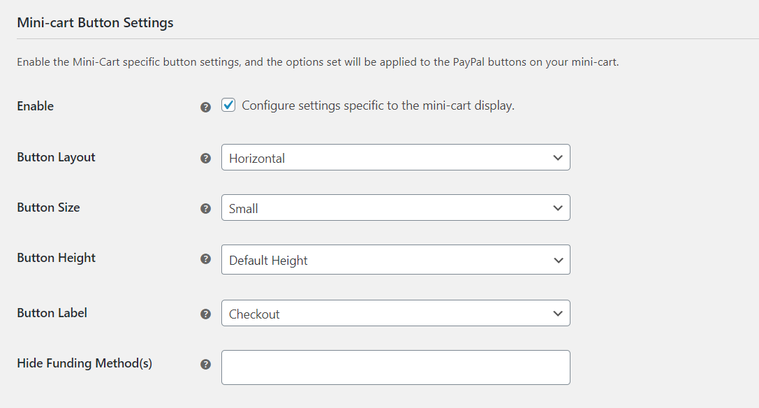 Mini Cart Button Settings