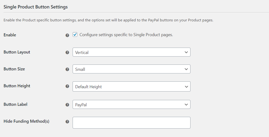 Single Product Button Settings