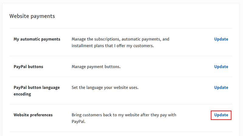 PayPal Website Payment Preferences