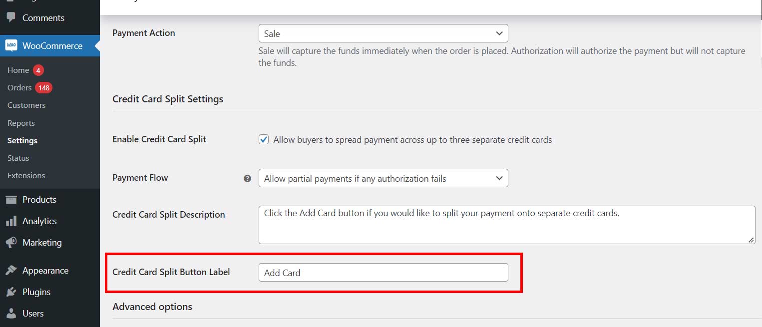 4. Customize Credit Card Split Label