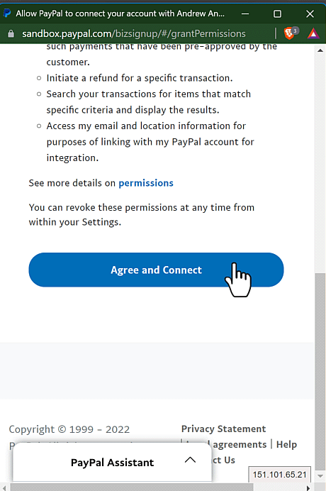 PayPal Onboarding Agree and Connect