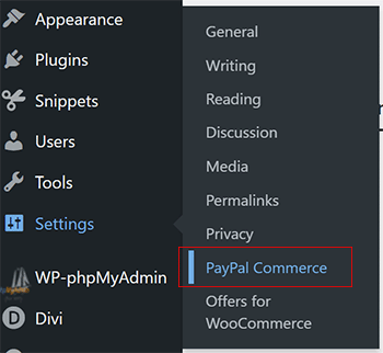 PayPal Commerce Platform Settings Menu