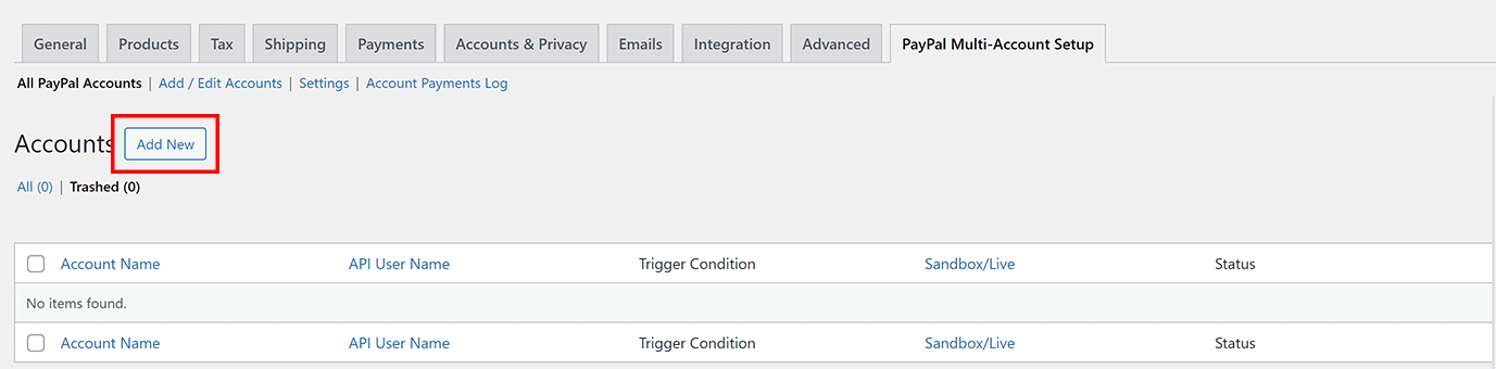 PayPal Multi Account for WooCommerce Add New Account Button